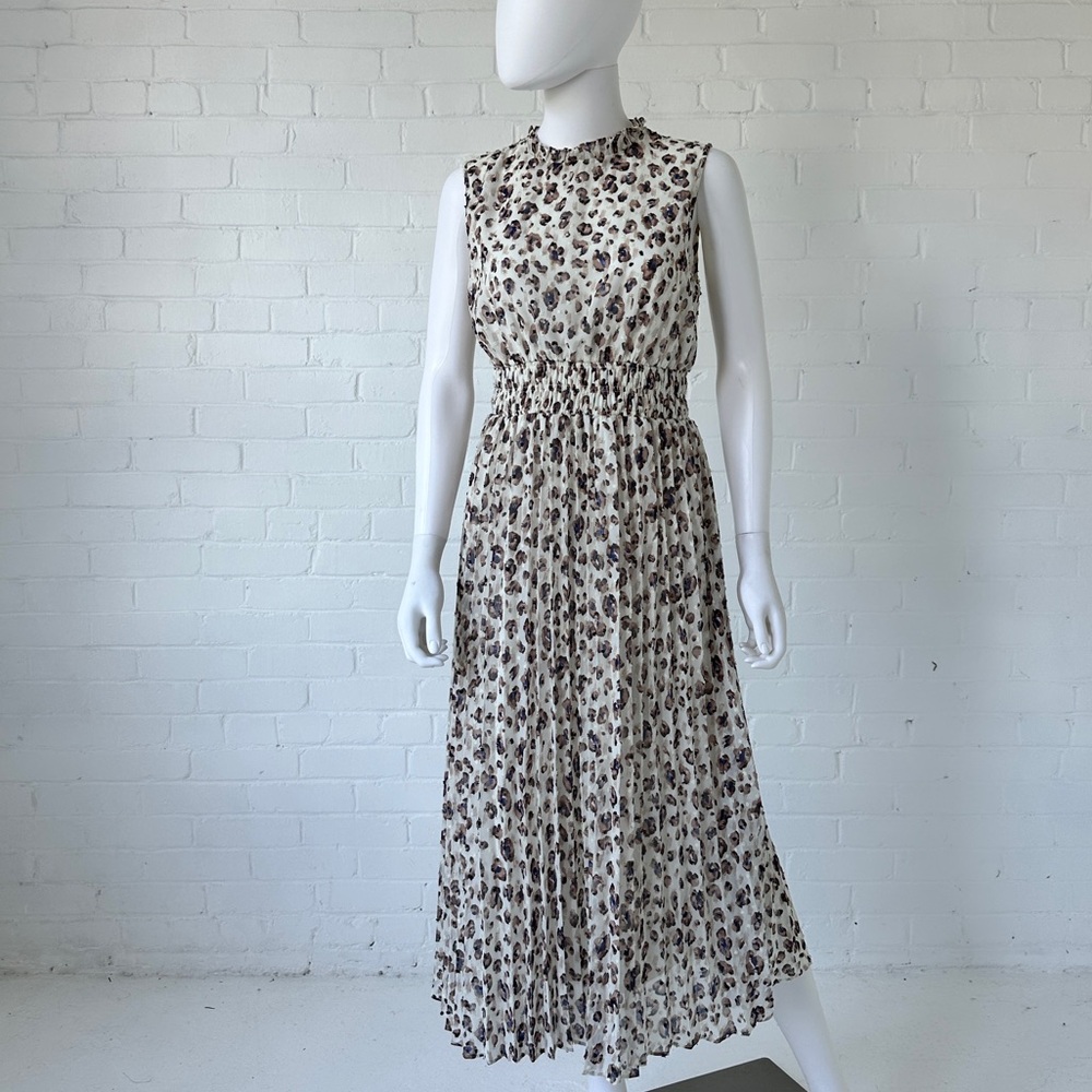 By The River Cheetah Print Pleated Midi Dress